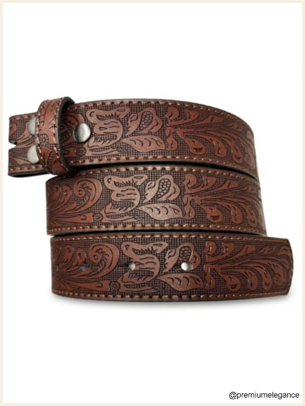 Leather Western Belt Strap 1.25" Wide Embossed Scrollwork, Snap-On